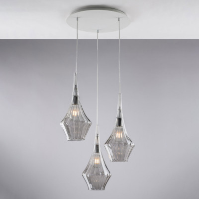 Bonetti Illumina - Zeus - Lampada a sospensione con 3 diffusori pendenti in vetro dal design moderno - Colore: Grigio Fumè - 3 Lampadine - E27 - 55W - IP20 - SKU: BL270-S3-GR
