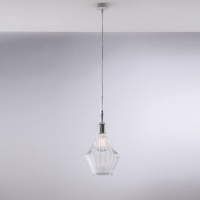 Bonetti Illumina - Zeus - Lampada a sospensione con singolo diffusore in vetro dal design moderno - Colore: Trasparente - 1 Lampadina - E27 - 55W - IP20 - SKU: BL270-S1-TR