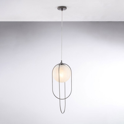 Bonetti Illumina - Erik - Lampada a sospensione moderna con struttura in metallo e diffusore in vetro - Colore: Nero - 1 Lampadina - E27 - 55W - IP20 - SKU: BL277-S1-NR