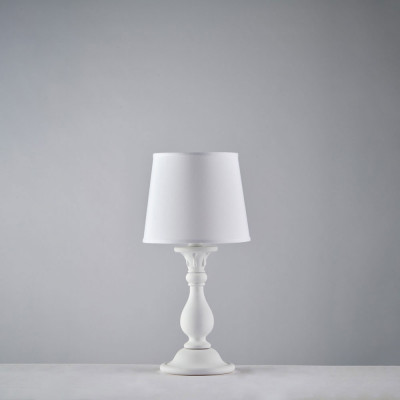 Bonetti Illumina - Lucca - Lampada da comodino classica con struttura in legno e paralume in tessuto - Colore: Bianco - 1 Lampadina - E14 - 42W - IP20 - SKU: BL271-LT-BCO