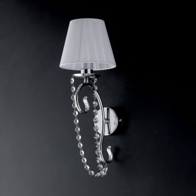 Bonetti Illumina - Magda - Lampada da parete classica con strass in cristallo e paralumi in tessuto - Colore: Cromato - 1 Lampadina - E14 - 42W - IP20 - SKU: BL146-AP1-CR-PAR