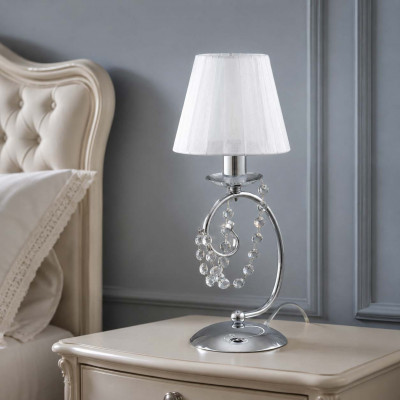 Bonetti Illumina Magda Lampada da tavolo classica con strass in cristallo e paralumi in tessuto Colore: Cromato