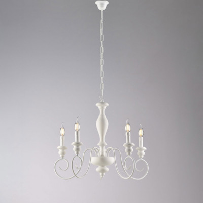 Bonetti Illumina - Cascina - Lampadario classico con 5 braccia e struttura in metallo regolabile in altezza - Colore: Bianco - 5 Lampadine - E14 - 42W - IP20 - SKU: BL265-5-BCO