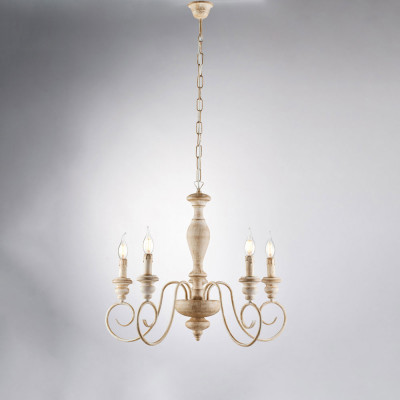 Bonetti Illumina - Cascina - Lampadario classico con 5 braccia e struttura in metallo regolabile in altezza - Colore: Bianco/Tortora - 5 Lampadine - E14 - 42W - IP20 - SKU: BL265-5-BT