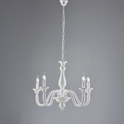 Bonetti Illumina - Lucca - Lampadario classico con 5 diffusori e struttura in legno regolabile in altezza - Colore: Bianco - 5 Lampadine - E14 - 42W - IP20 - SKU: BL271-5-BCO