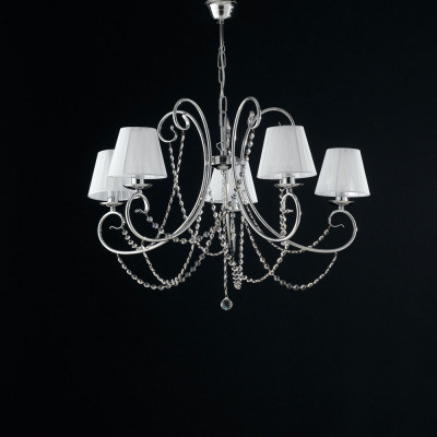 Bonetti Illumina - Magda - Lampadario classico con 5 luci con strass in cristallo e paralumi in tessuto - Colore: Cromato - 5 Lampadine - E14 - 42W - IP20 - SKU: BL146-5-CR-PAR
