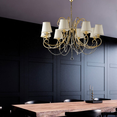 Bonetti Illumina - Magda - Lampadario classico con 8 luci con strass in cristallo e paralumi in tessuto - 8 Lampadine E14 50W - IP20 - SKU: BL146-8-