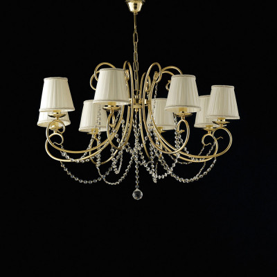 Bonetti Illumina - Magda - Lampadario classico con 8 luci con strass in cristallo e paralumi in tessuto - Colore: Oro - 8 Lampadine - E14 - 50W - IP20 - SKU: BL146-8-OR-PAR