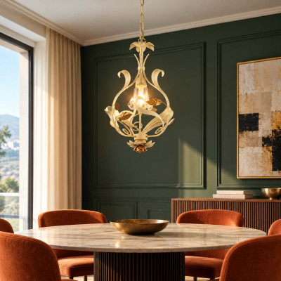 Bonetti Illumina Cesto Lampadario classico con diffusore in vetro e struttura in metallo regolabile Colore: Avorio