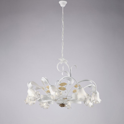 Bonetti Illumina - Cesto - Lampadario classico grande 8 diffusori in vetro struttura in metallo regolabile - Colore: Bianco - 8 Lampadine - E14 - 42W - IP20 - SKU: BL274-8-BCO