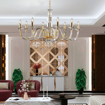 Bonetti Illumina - Franz - Lampadario classico grande 8 luci con struttura in metallo e dettagli in vetro - Colore: Oro - 8 Lampadine E14 42W - IP20 - SKU: BL275-8-OR