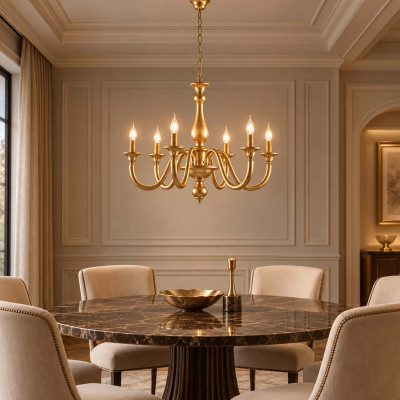Bonetti Illumina Lucca Lampadario classico grande con 6 diffusori e struttura in legno regolabile Colore: Oro