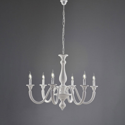 Bonetti Illumina - Lucca - Lampadario classico grande con 6 diffusori e struttura in legno regolabile - Colore: Bianco - 6 Lampadine - E14 - 42W - IP20 - SKU: BL271-6-BCO