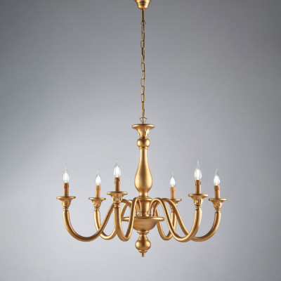 Bonetti Illumina - Lucca - Lampadario classico grande con 6 diffusori e struttura in legno regolabile - Colore: Oro - 6 Lampadine - E14 - 42W - IP20 - SKU: BL271-6-OR