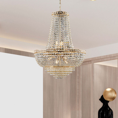 Bonetti Illumina - Wagner - Lampadario classico grande con struttura in metallo e paralume in vetro - Colore: Oro - 11 Lampadine E14 42W - IP20 - SKU: BL266-11-OR
