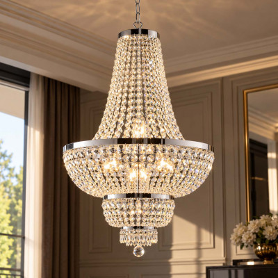 Bonetti Illumina Mozart Lampadario classico in metallo 10 luci con strass in cristallo Colore: Cromato