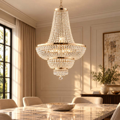 Bonetti Illumina Mozart Lampadario classico in metallo 10 luci con strass in cristallo Colore: Oro