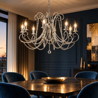 Bonetti Illumina Magda Lampadario classico in metallo 8 luci con strass in cristallo Colore: Cromato