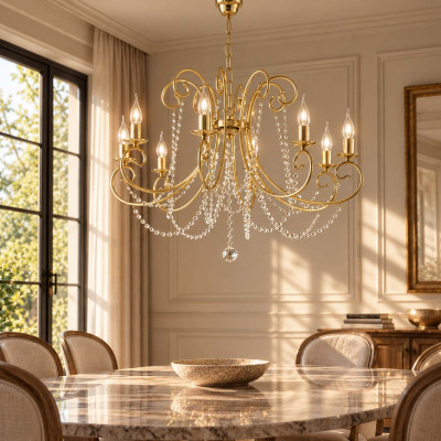 Bonetti Illumina Magda Lampadario classico in metallo 8 luci con strass in cristallo Colore: Oro