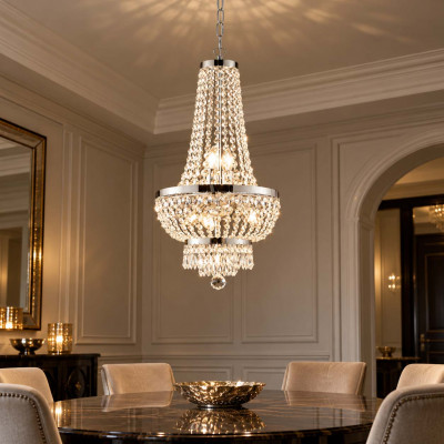 Bonetti Illumina Mozart Lampadario classico in metallo con 5 luci con strass in cristallo Colore: Cromato