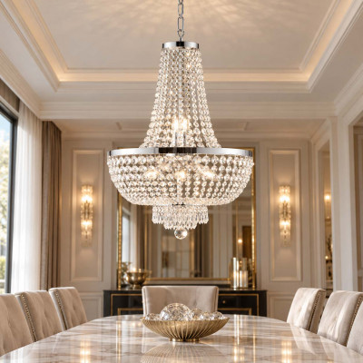 Bonetti Illumina Mozart Lampadario classico in metallo cromato con strass in cristallo Colore: Cromato