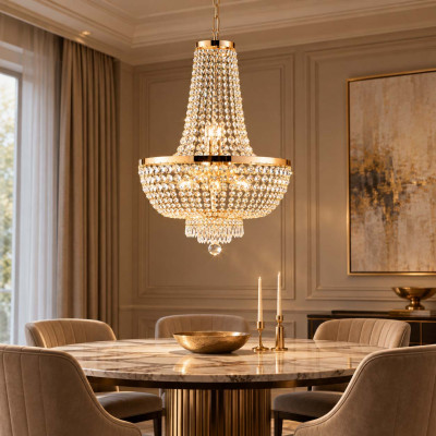 Bonetti Illumina Mozart Lampadario classico in metallo cromato con strass in cristallo Colore: Oro