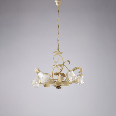 Bonetti Illumina - Cesto - Lampadario classico medio 5 diffusori in vetro struttura in metallo regolabile - Colore: Avorio - 5 Lampadine - E14 - 42W - IP20 - SKU: BL274-5-AV