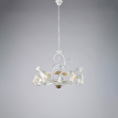 Bonetti Illumina - Cesto - Lampadario classico medio 5 diffusori in vetro struttura in metallo regolabile - Colore: Bianco - 5 Lampadine - E14 - 42W - IP20 - SKU: BL274-5-BCO