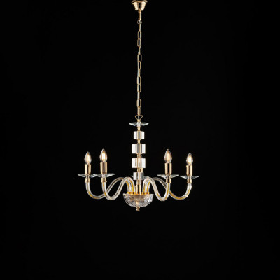 Bonetti Illumina - Franz - Lampadario classico medio 5 luci con struttura in metallo e dettagli in vetro - Colore: Oro - 5 Lampadine E14 42W - IP20 - SKU: BL275-5-OR