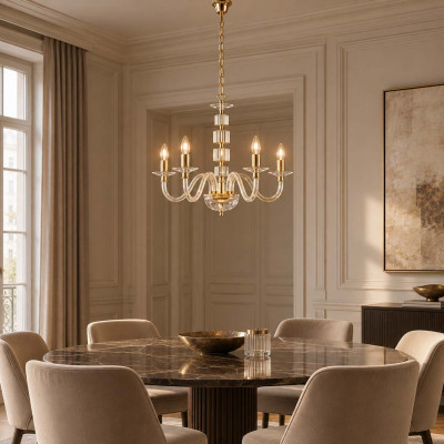 Bonetti Illumina Franz Lampadario classico medio 5 luci con struttura in metallo e dettagli in vetro Colore: Oro