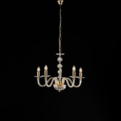 Bonetti Illumina - Ruben - Lampadario classico medio 5 luci con struttura in metallo e dettagli in vetro - Colore: Oro - 5 Lampadine E14 42W - IP20 - SKU: BL267-5-OR