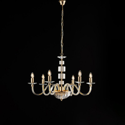 Bonetti Illumina - Franz - Lampadario classico medio 6 luci con struttura in metallo e dettagli in vetro - Colore: Oro - 6 Lampadine E14 42W - IP20 - SKU: BL275-6-OR