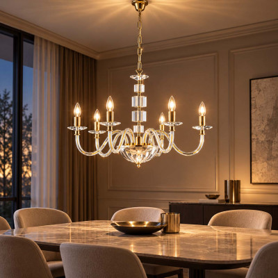 Bonetti Illumina Franz Lampadario classico medio 6 luci con struttura in metallo e dettagli in vetro Colore: Oro