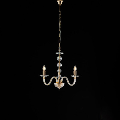 Bonetti Illumina - Ruben - Lampadario classico piccolo 3 luci con struttura in metallo e dettagli in vetro - Colore: Oro - 3 Lampadine E14 42W - IP20 - SKU: BL267-3-OR