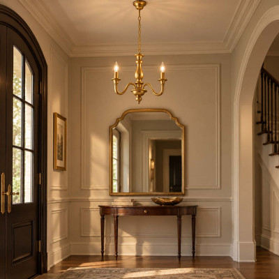 Bonetti Illumina Lucca Lampadario classico piccolo con 3 diffusori e struttura in legno regolabile Colore: Oro