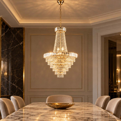 Bonetti Illumina Vladimir Lampadario classico rotondo con struttura in metallo e paralume in vetro Colore: Oro