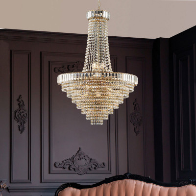 Bonetti Illumina - Vladimir - Lampadario classico rotondo grande con struttura in metallo e paralume in vetro - Colore: Oro - 11 Lampadine E14 42W - IP20 - SKU: BL263-11-OR