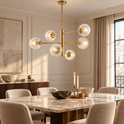 Bonetti Illumina Demetra Lampadario grande in metallo con 6 diffusori dal design moderno ed elegante Colore: Bronzo