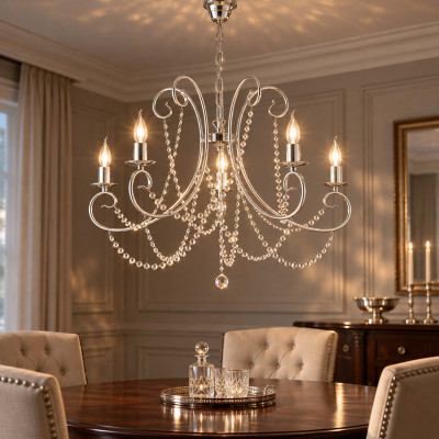 Bonetti Illumina Magda Lampadario in metallo 5 luci con strass in cristallo Colore: Cromato