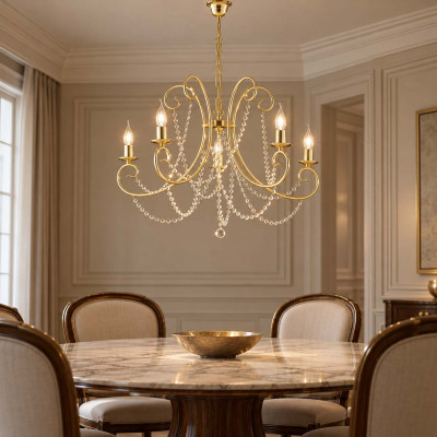Bonetti Illumina Magda Lampadario in metallo 5 luci con strass in cristallo Colore: Oro