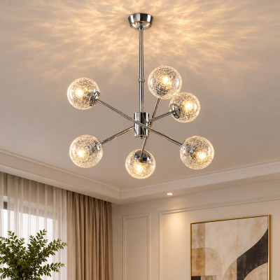 Bonetti Illumina Tresor Lampadario in metallo cromato lucido con sfere in vetro soffiato trasparente Colore: Cromato