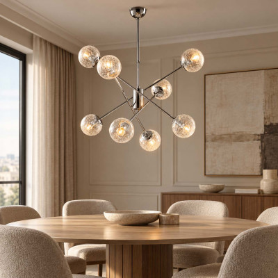 Bonetti Illumina Tresor Lampadario in metallo cromo lucido con sfere in vetro soffiato trasparente Colore: Cromato