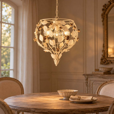 Bonetti Illumina Bella Lampadario in metallo laccato con decorazione decape 3 luci Colore: Avorio