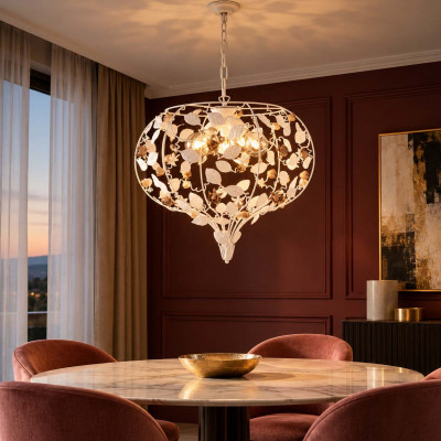 Bonetti Illumina Bella Lampadario in metallo laccato con decorazione decape 5 luci Colore: Bianco