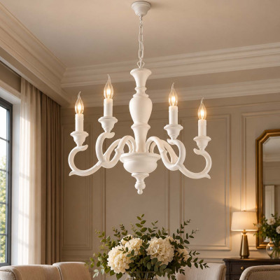 Bonetti Illumina Fiorenza Lampadario in stile classico in legno 5 luci Colore: Bianco