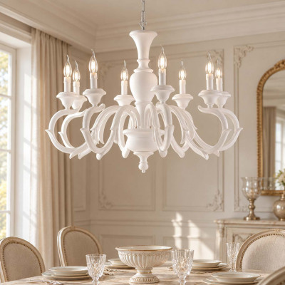 Bonetti Illumina Fiorenza Lampadario in stile classico in legno 8 luci Colore: Bianco
