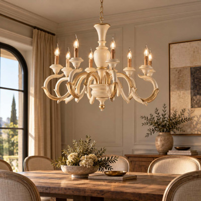Bonetti Illumina Fiorenza Lampadario in stile classico in legno 8 luci Colore: Oro