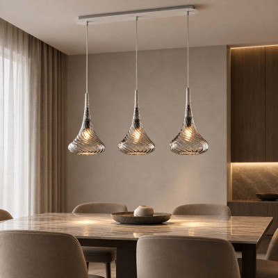 Bonetti Illumina Nemesi Lampadario lineare con 3 diffusori in vetro dal design moderno Colore: Grigio Fumè