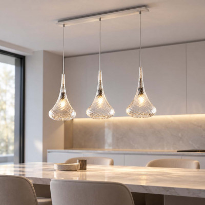 Bonetti Illumina Nemesi Lampadario lineare con 3 diffusori in vetro dal design moderno Colore: Trasparente