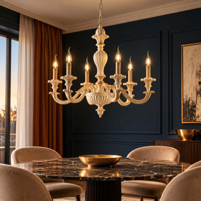 Bonetti Illumina Leonardo Lampadario moderno classico in legno con 6 bracci Colore: Oro
